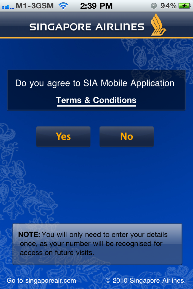 Singapore Airlines Mobile free app screenshot 1