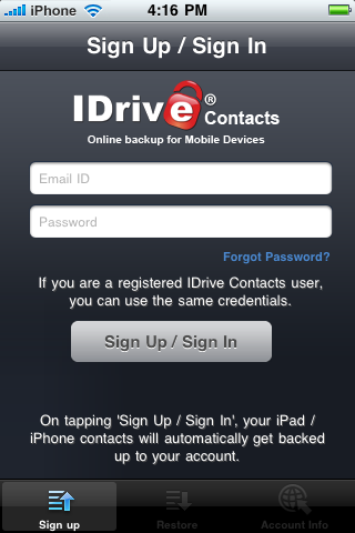 IDrive Contacts free app screenshot 1