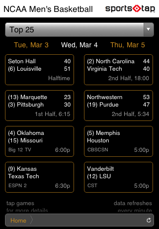 SportsTap College Basketball Tournament Edition free app screenshot 2