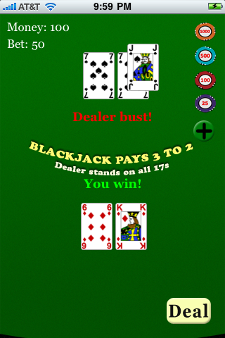 Blackjack Lite - Popular and fun card and casino game for iPhone and iPod Touch free app screenshot 1