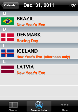 World Holiday Calendars 2011 Lite free app screenshot 4