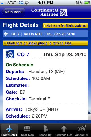 Continental Airlines, Inc free app screenshot 3