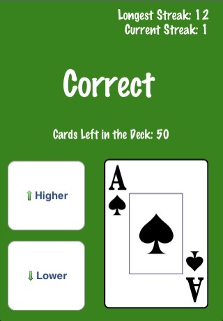 Higher or Lower Lite Card Game (Hi Lo) free app screenshot 1