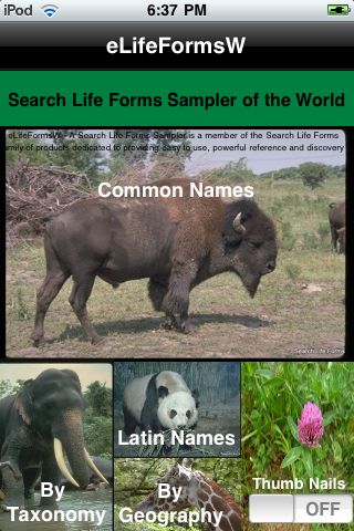 Search Life Forms Sampler of the World - eLifeFormsW free app screenshot 1