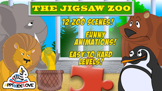 Jigsaw Zoo Animal Puzzle - Free Animated Puzzles for Kids with Funny Cartoon Animals