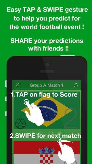 Tap Predictor Brazil helps you guess and share your scores and teams for the biggest football event 