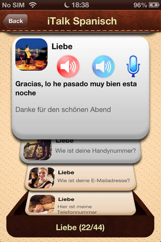 iTalk Spanisch! für Gespräche: aufnehmen und abspielen, lerne schnell zu sprechen, Ausdrücke und Tests für deutsche Muttersprachler screenshot 2