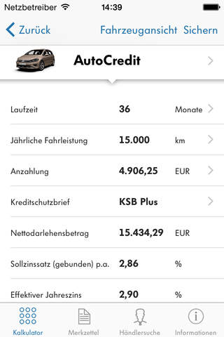Volkswagen Financial Services Kalkulator screenshot 2
