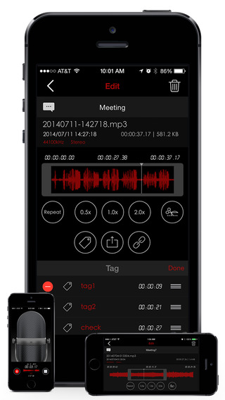 Awesome Voice Recorder - MP3 WAV M4A Audio Recording Playback Trimming Combine Tagging Share