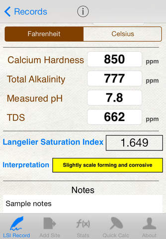 Langelier Saturation Index screenshot 2