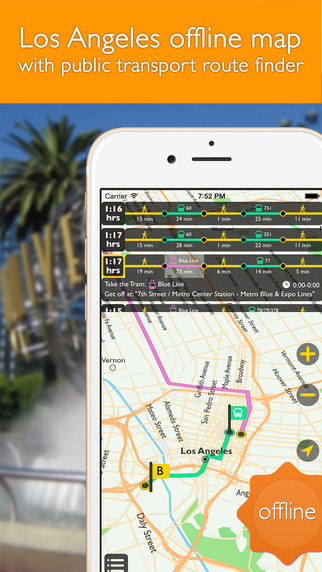 Los Angeles offline map with public transport route planner for my journey