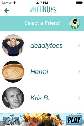 Who Buys? Fitbit friends decision maker for who buys the coffee screenshot 4