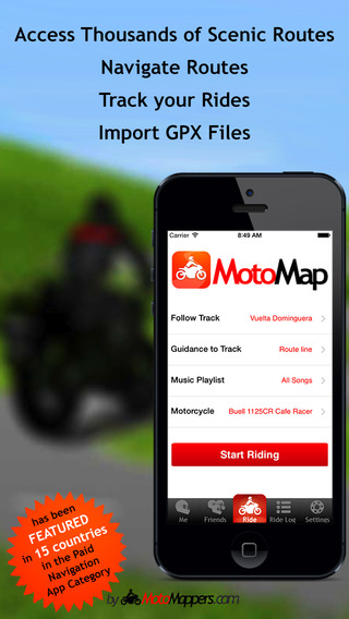 MotoMap - Motorcycle Navigation Ride Tracking and Scenic Route Touring