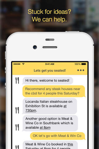 Seated - Restaurant Bookings by Messaging screenshot 2