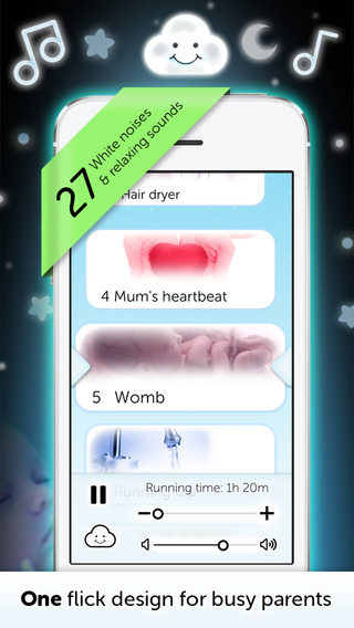 Baby White Noise generator app - Nursery relax sleep sounds melodies music machine to calm soothe he