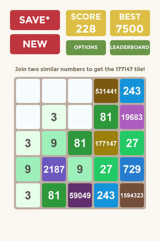 177147 3x3 4x4 5x5 6x6 - A Challenging Combination Of 2048 and Threes! screenshot 2