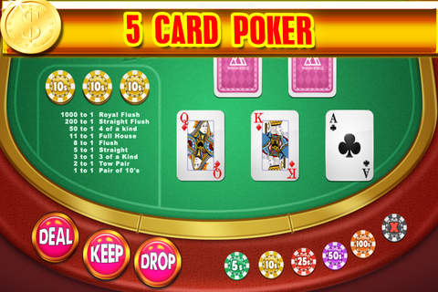 A 5 Card Classic Video Red Poker FREE screenshot 2