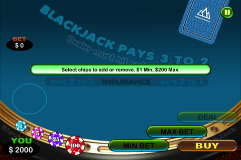 Blackjack-Big win  + free casino style card game with free chips screenshot 2