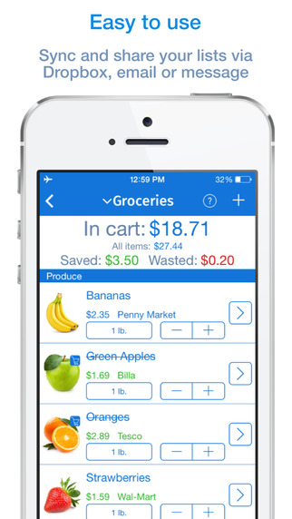 IntelliList - Grocery Shopping List with barcode scan and Dropbox sync