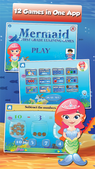 Mermaid Princess Goes to School: First Grade Learning Games