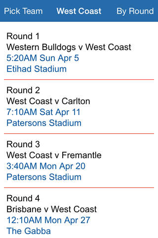 AFL Fixture 2015 screenshot 3