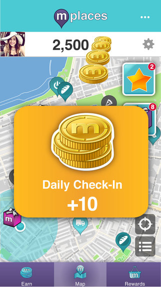 【免費娛樂App】mPLACES - Earn rewards for checking into nearby locations-APP點子