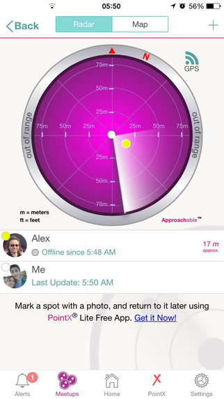 Approachable™: Radar to guide you to Meetups with your friends