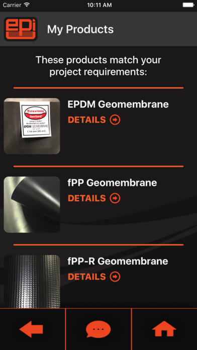EPI Geomembrane Product Locator screenshot 2