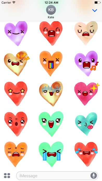 Kawaii Watercolor Hearts Stickers screenshot 3