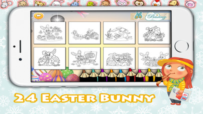 Easter bunny with egg coloring pages free for kid screenshot 3