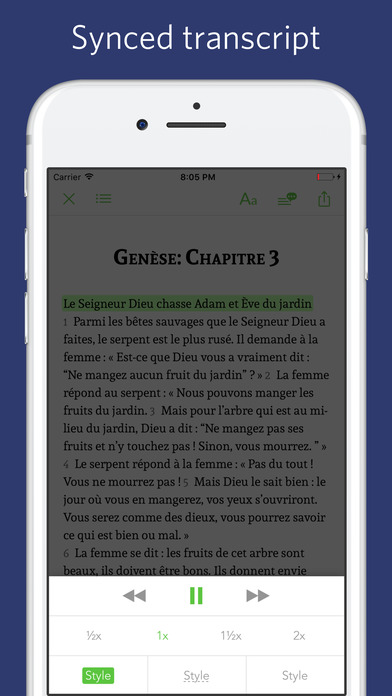 French Bible - audio, sync transcript screenshot 2