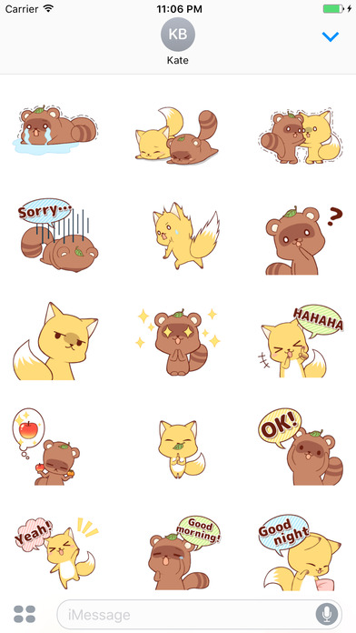 Cute Raccoon And Fox Animated English Stickers screenshot 2
