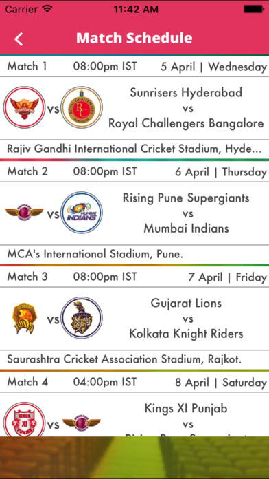 IPL 2017 Cricket T20 League Schedule&Team Eazypay screenshot 3