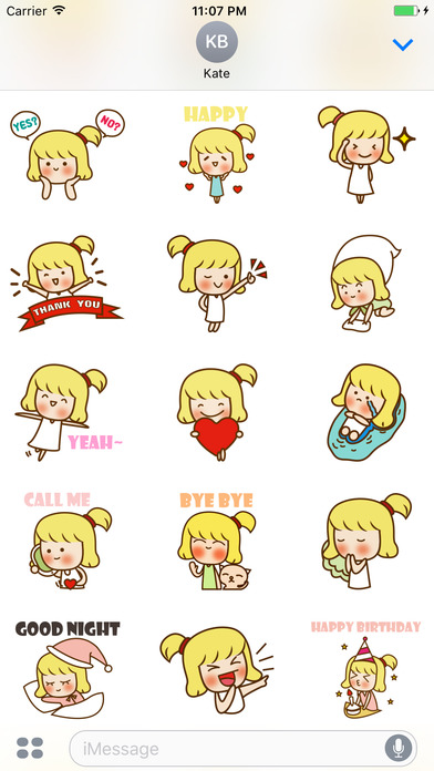 Blonde Little Girl's Sunny Day Sticker Pack screenshot 2