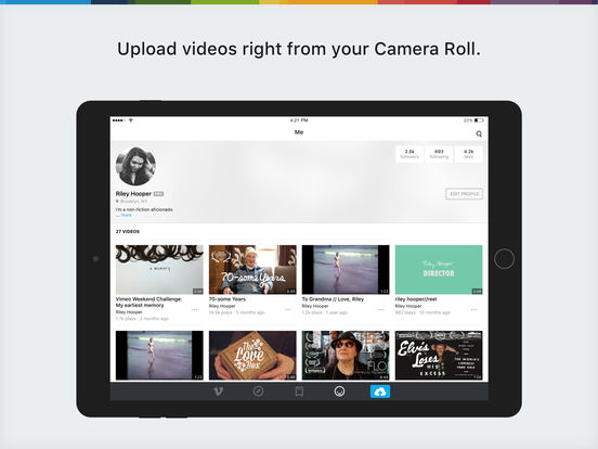 Screenshots of Vimeo for iPad