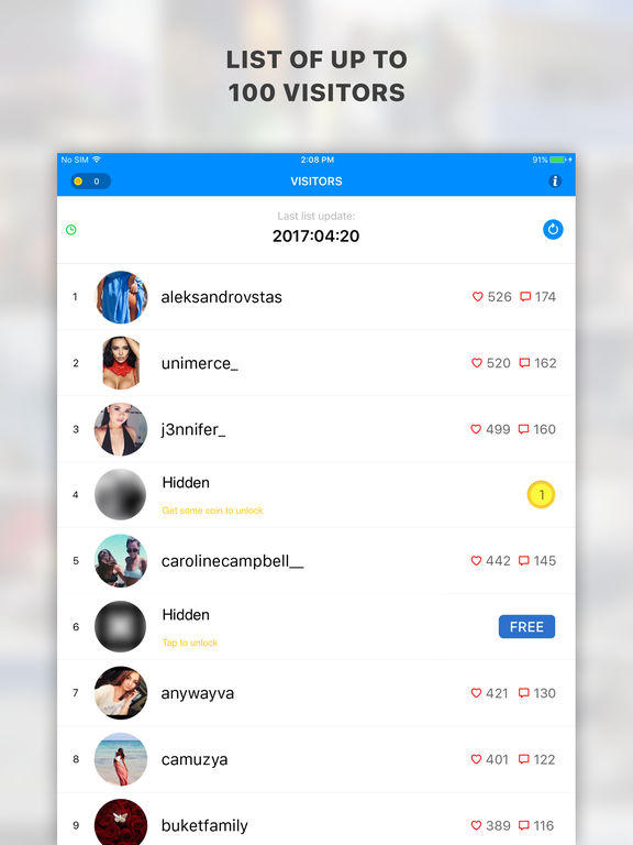Screenshots of Who Cares About Me Most for Instagram - My Visitors And Followers Analysis Tool for iPad