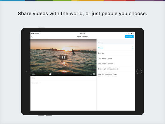 Screenshots of Vimeo for iPad