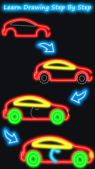 How to Draw a Car - Glow Car Drawing Step by Step screenshot 3