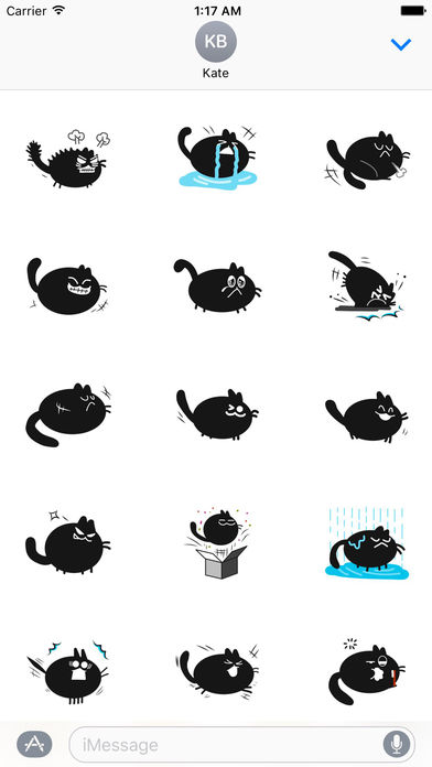 Lucky Black Puffy Cat Emoji Stickers screenshot 2