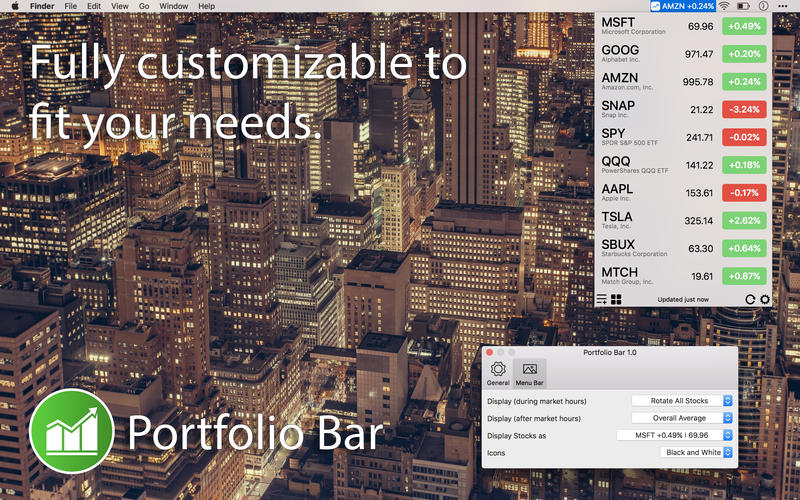 Portfolio Bar for Mac 1.2.3 激活版 - 菜单栏股票行情工具