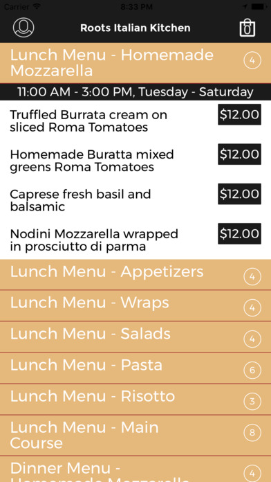 Roots Italian Kitchen, online ordering screenshot 3