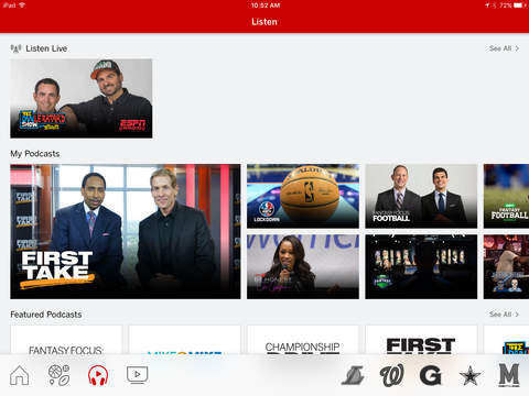 Screenshots of ESPN for iPad