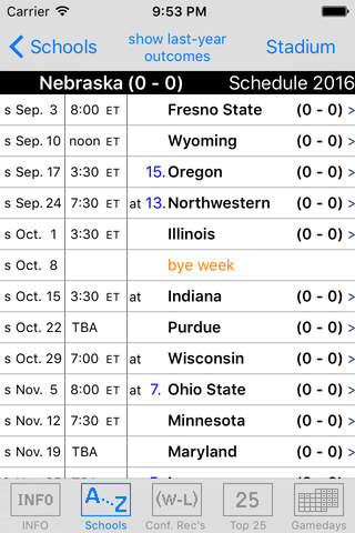 Gridiron 2016 College Football Scores & Schedules screenshot 2