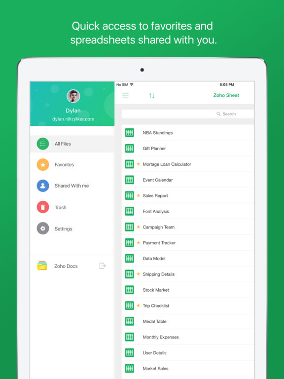 Zoho Sheet Mobile Spreadsheet Application screenshot