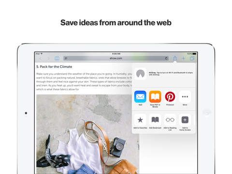 Screenshots of Pinterest for iPad