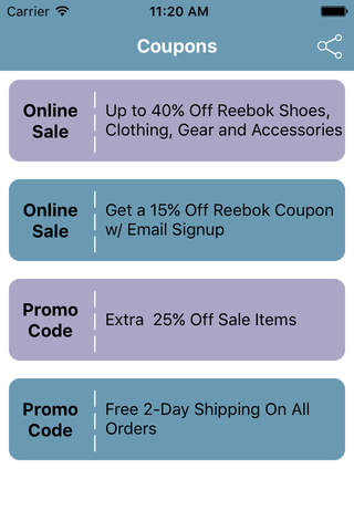 Coupons for Reebok Shopping App screenshot 2