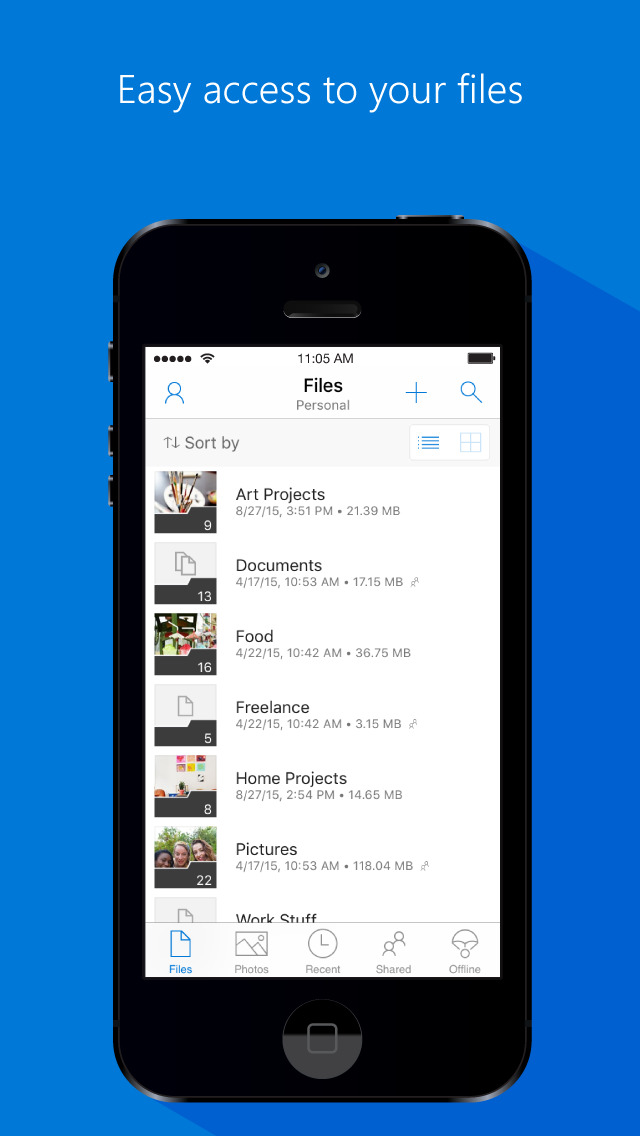 Screenshots of Microsoft OneDrive for iPhone
