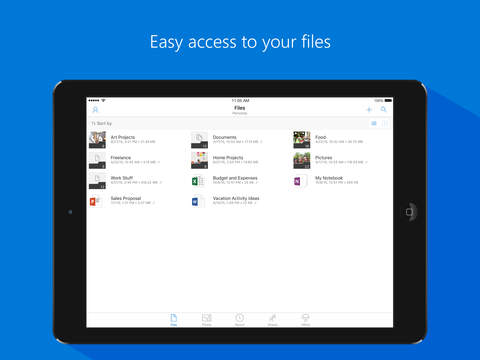 Screenshots of Microsoft OneDrive for iPad