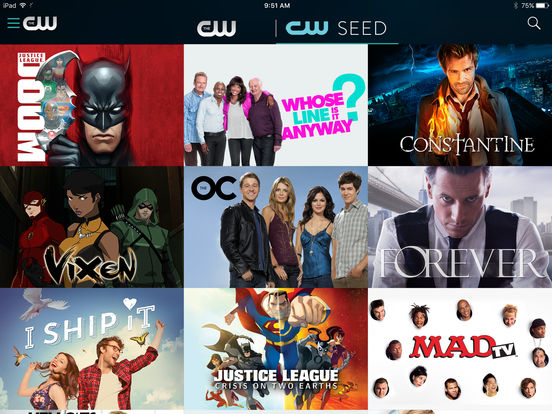 Screenshots of The CW for iPad