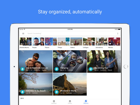 Screenshots of Google Photos for iPad